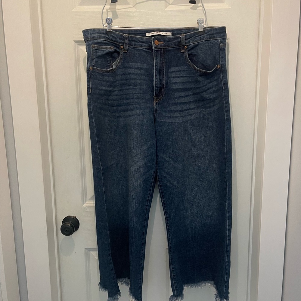 Celebrity Pink, high waisted, wide leg, crop jeans, dark wash, size 17/33